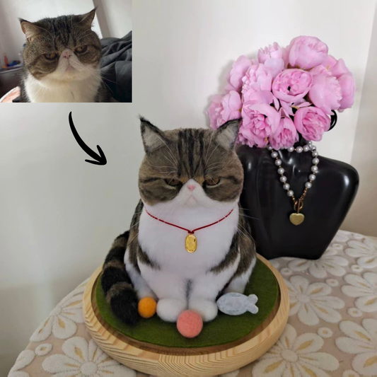 Custom Needle-Felted Pet Cat Replica | Handmade from Your Pet’s Photo